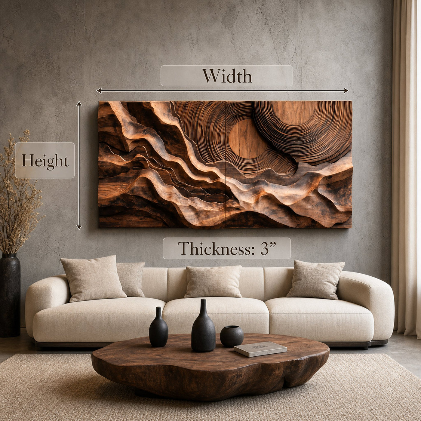 Abstract Sculptural Wood Wall Art With Carved Landscape For Interior - product view 6