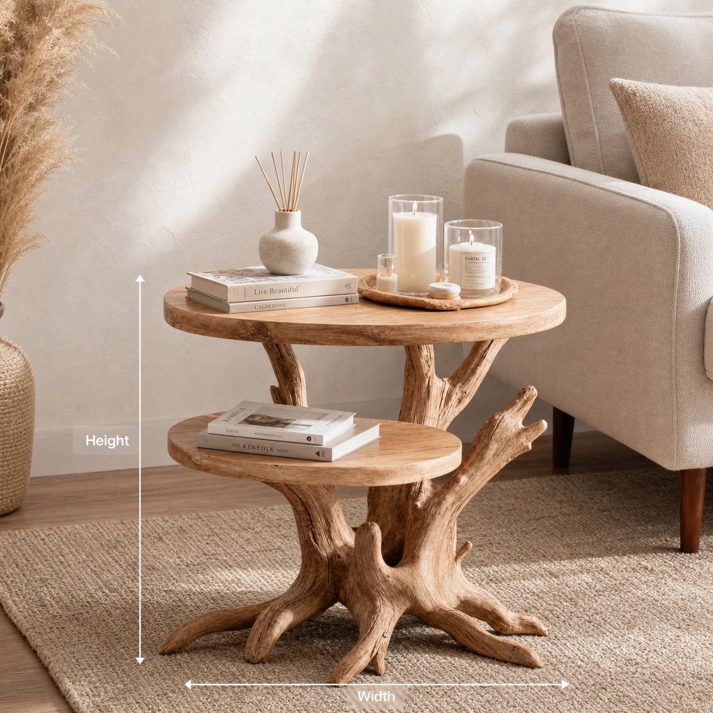 Handcrafted Round End Table Unique Living Room - product view 7
