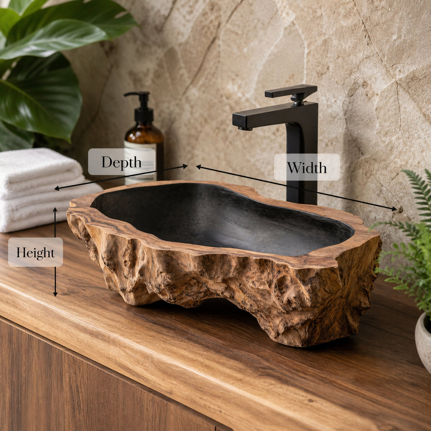 Handcrafted Rustic Wooden Vessel Sink For Furniture Decor - product view 6