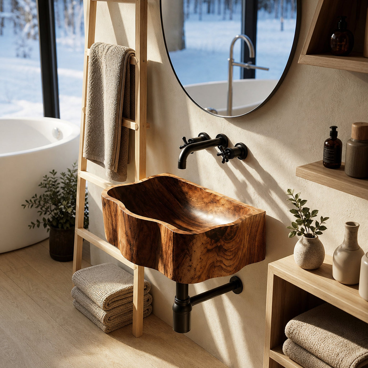 Handcrafted Wall Mounted Wooden Bathroom Sink For Artisan Bathroom Decor - product view 6