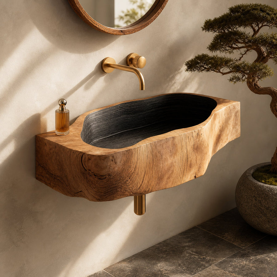 Handcrafted Wall Mounted Wooden Bathroom Sink For Bathroom Furniture Decor