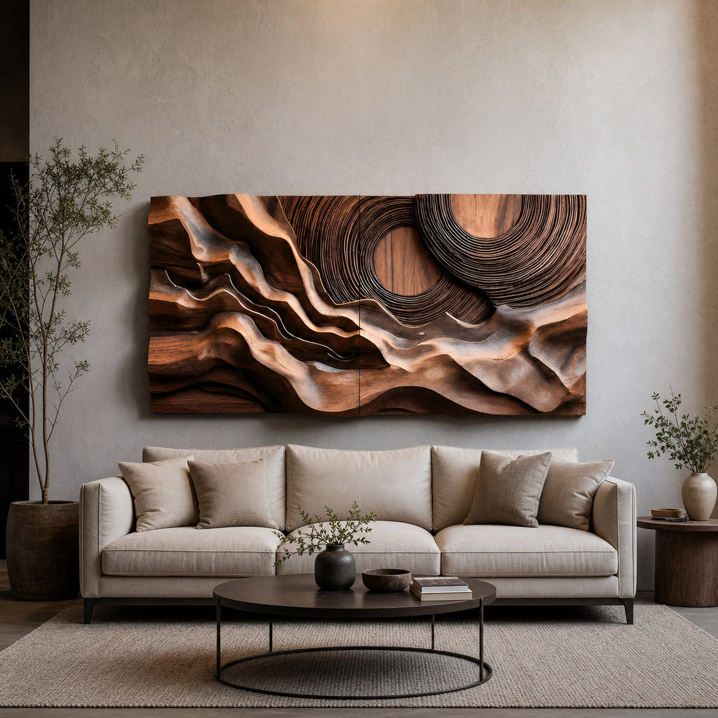 Layered Wave Wall Sculpture With Abstract Circles For Living Room - product view 6