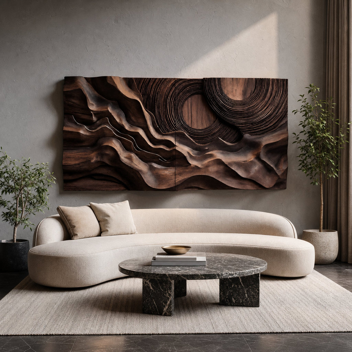 Layered Wave Wall Sculpture With Abstract Circles For Living Room - product view 7