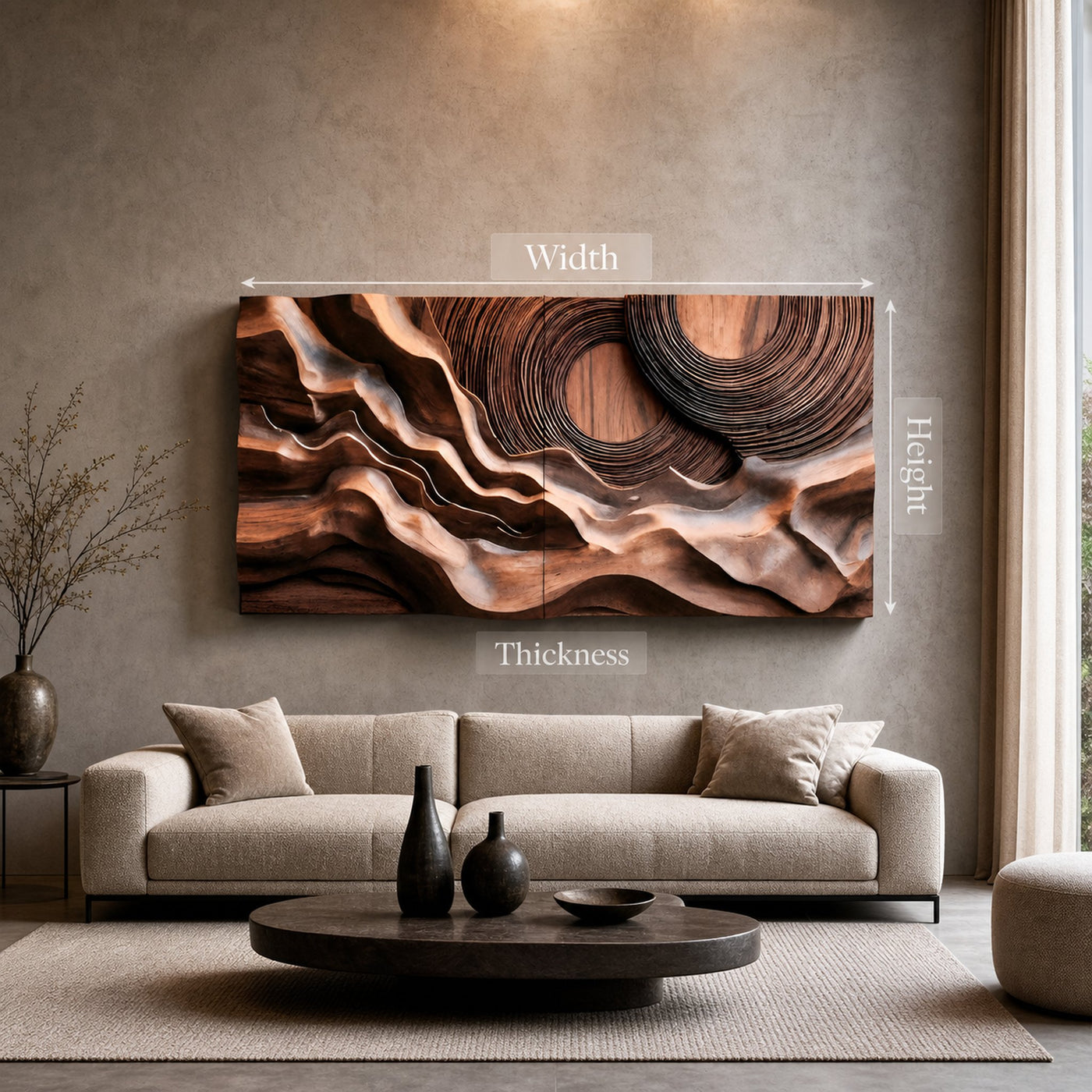 Layered Wave Wall Sculpture With Abstract Circles For Living Room - product view 8