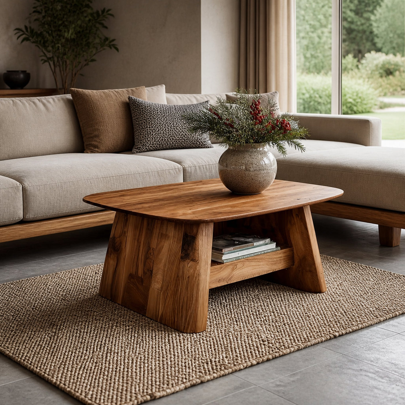 Minimalist Side Table With Shelf For Living Room
