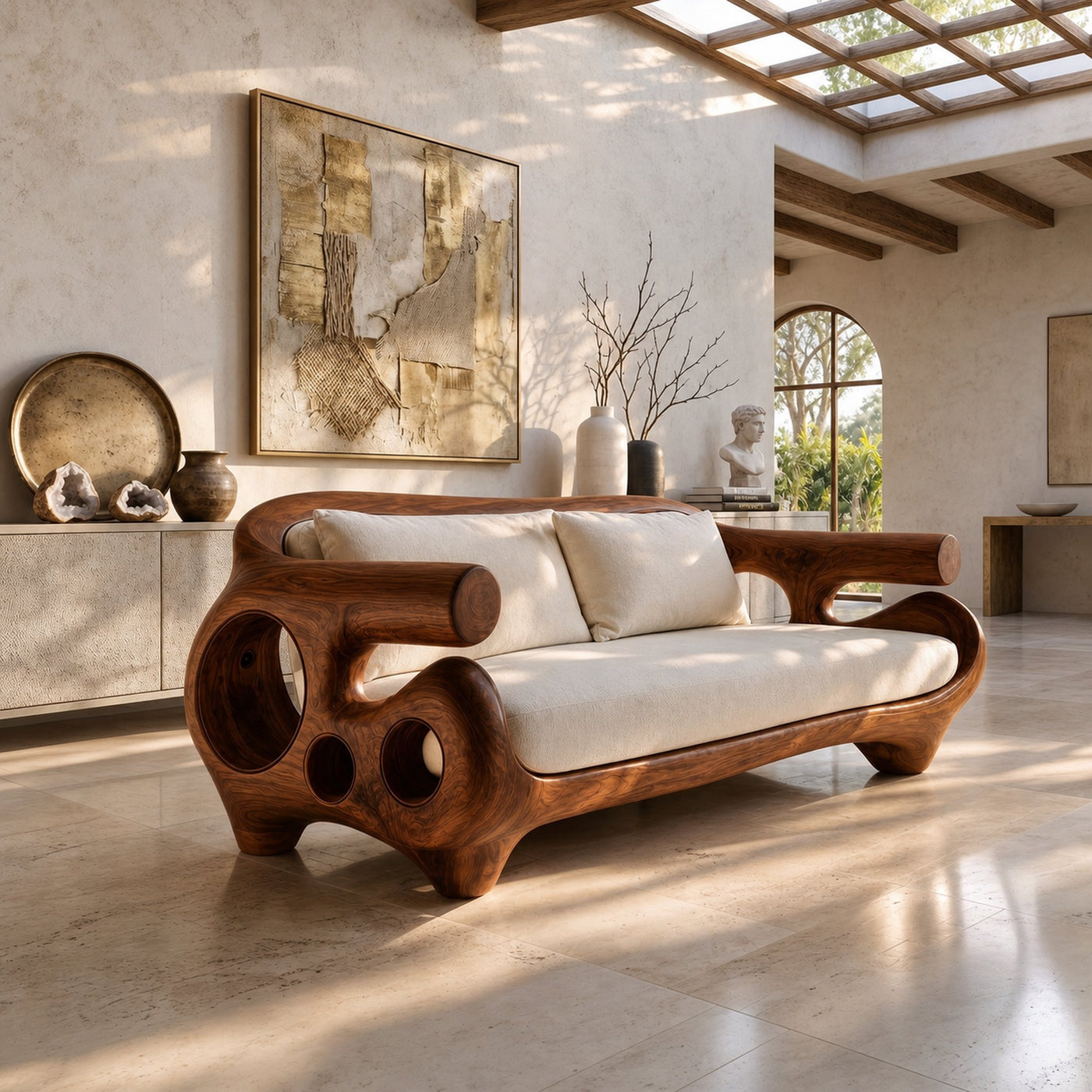 Minimalist Sofa Frame With Solid Wood Artistic Arms For Living Room - product view 6