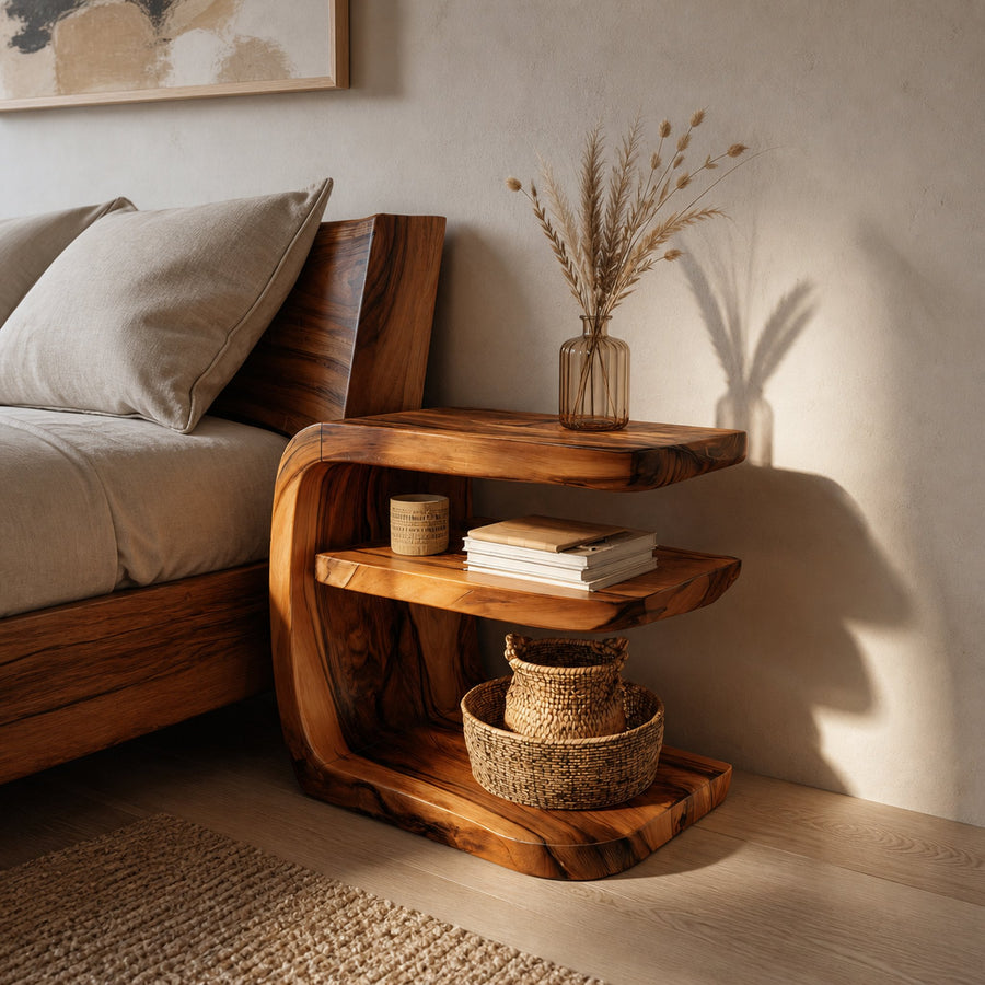 Modern Handcrafted Solid Wood Side Table For Furniture Decor