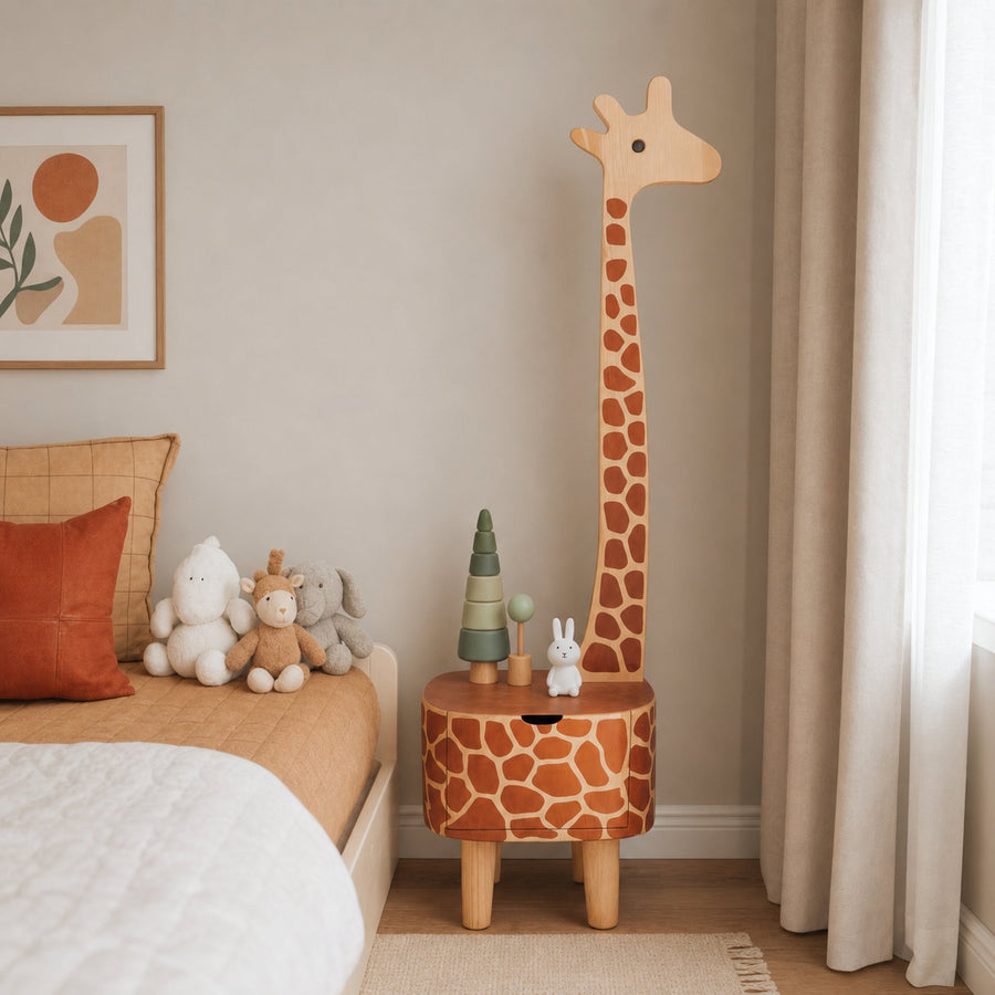 Whimsical Giraffe Nightstand With Drawer For Kids Room And Nursery