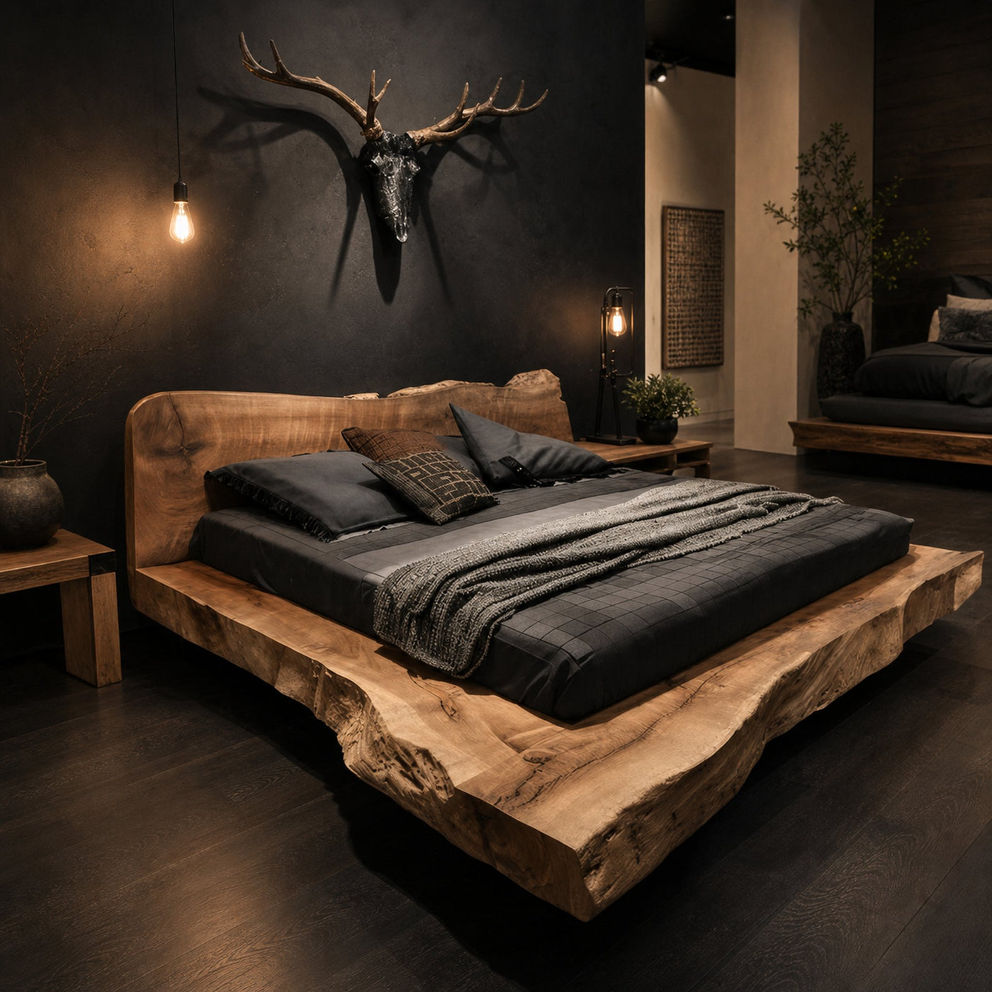 Wood Bed Frame Queen Rustic Bedroom Furniture Wood King Bed Frame