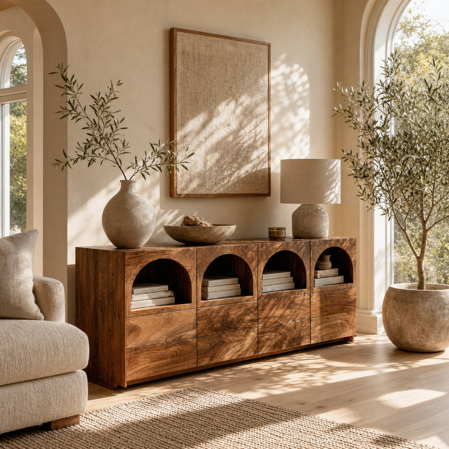Arched Niche Wooden Sideboard For Living Room