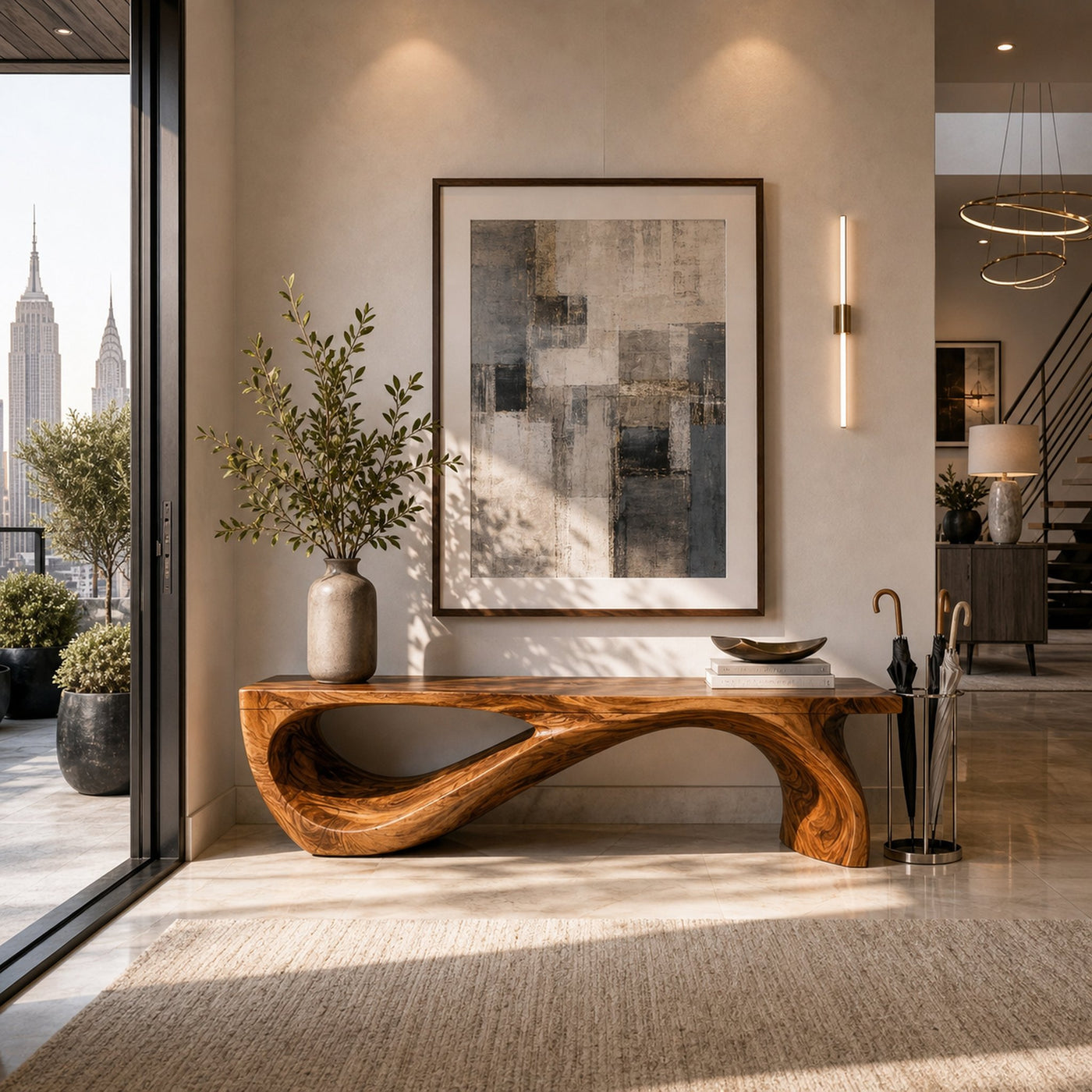 Architectural Bench Sculpted For Modern Hallway Decor - product view 6