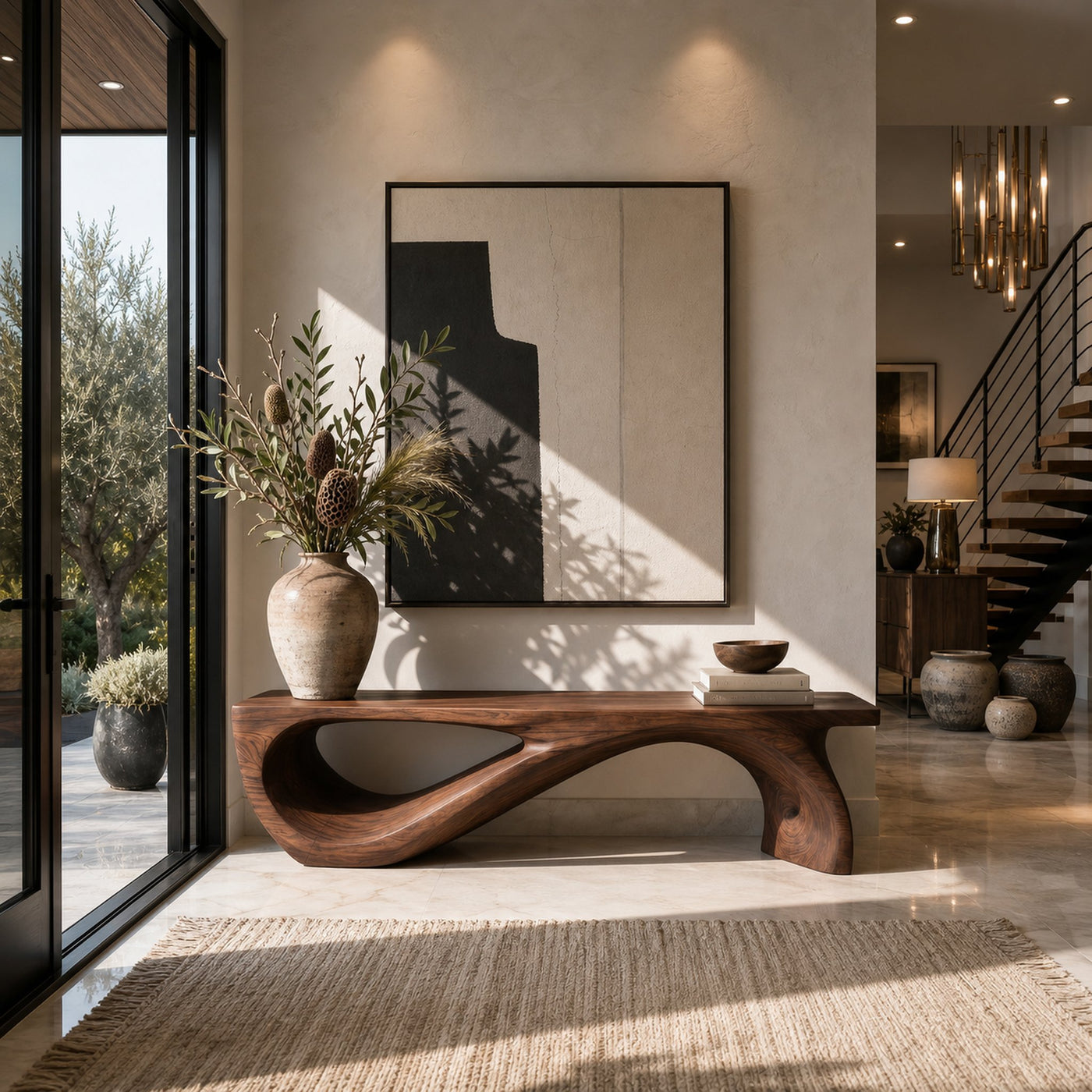 Architectural Bench Sculpted For Modern Hallway Decor - product view 7