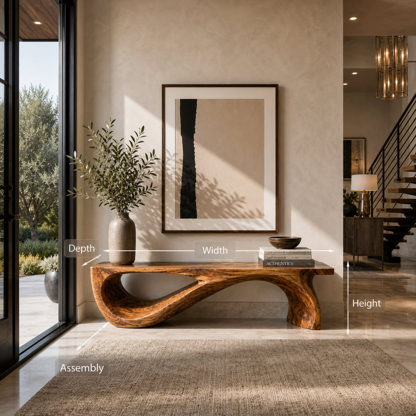 Architectural Bench Sculpted For Modern Hallway Decor - product view 8