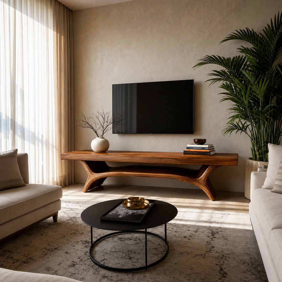 Architectural TV Stand With Shelf For Living Room