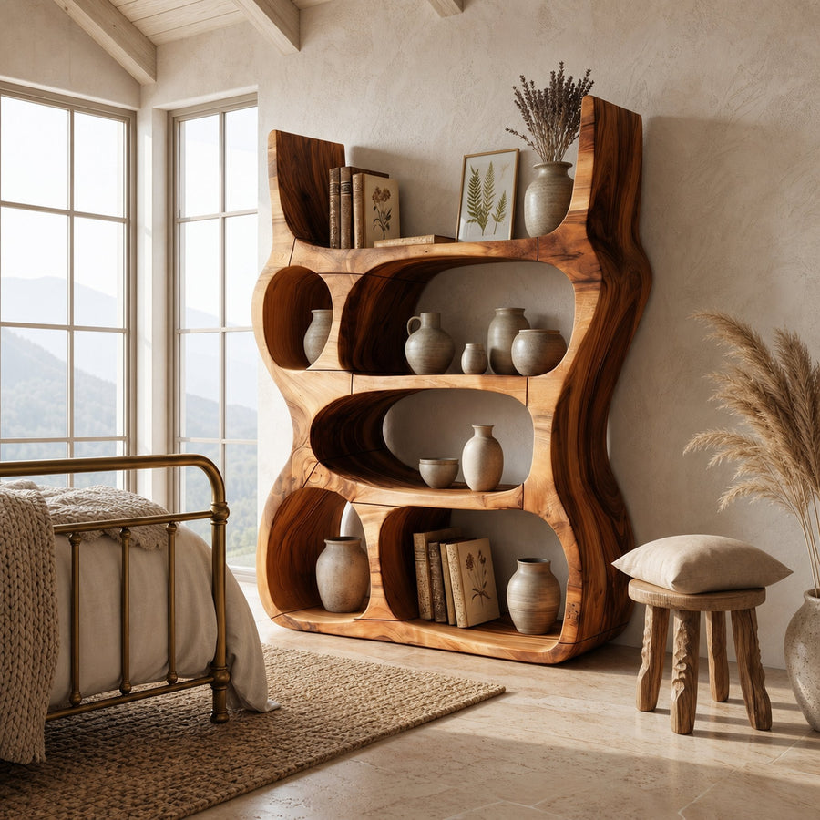 Artisan Organic Wooden Display Shelf For Cozy Interiors