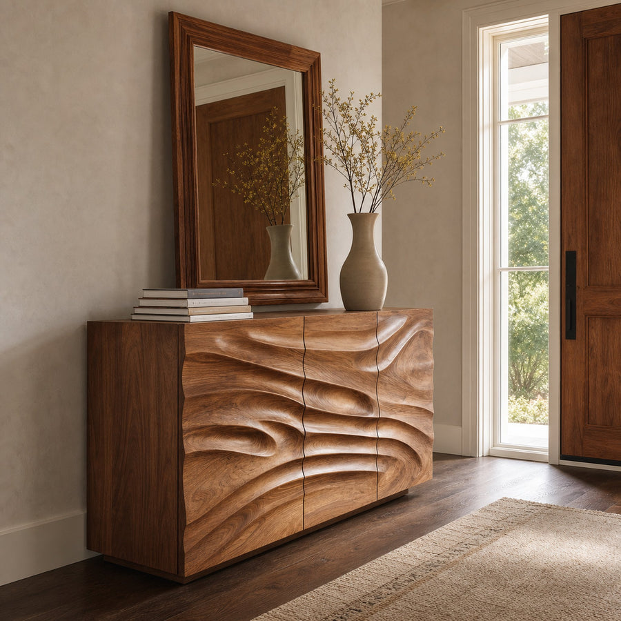 Artisan Sideboard Hand Carved Sculptural Design For Living Room