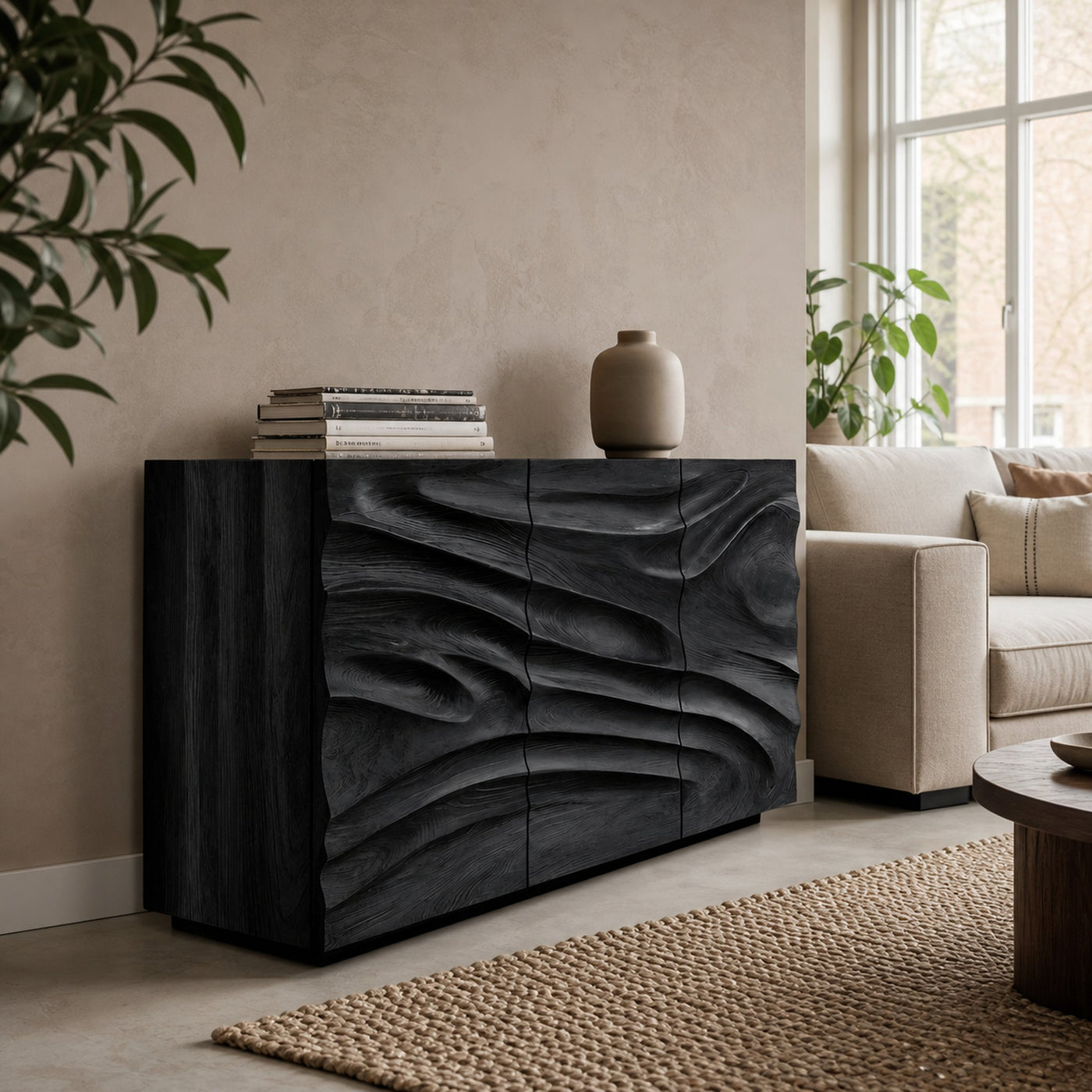 Artisan Sideboard Hand Carved Sculptural Design For Living Room - product view 4