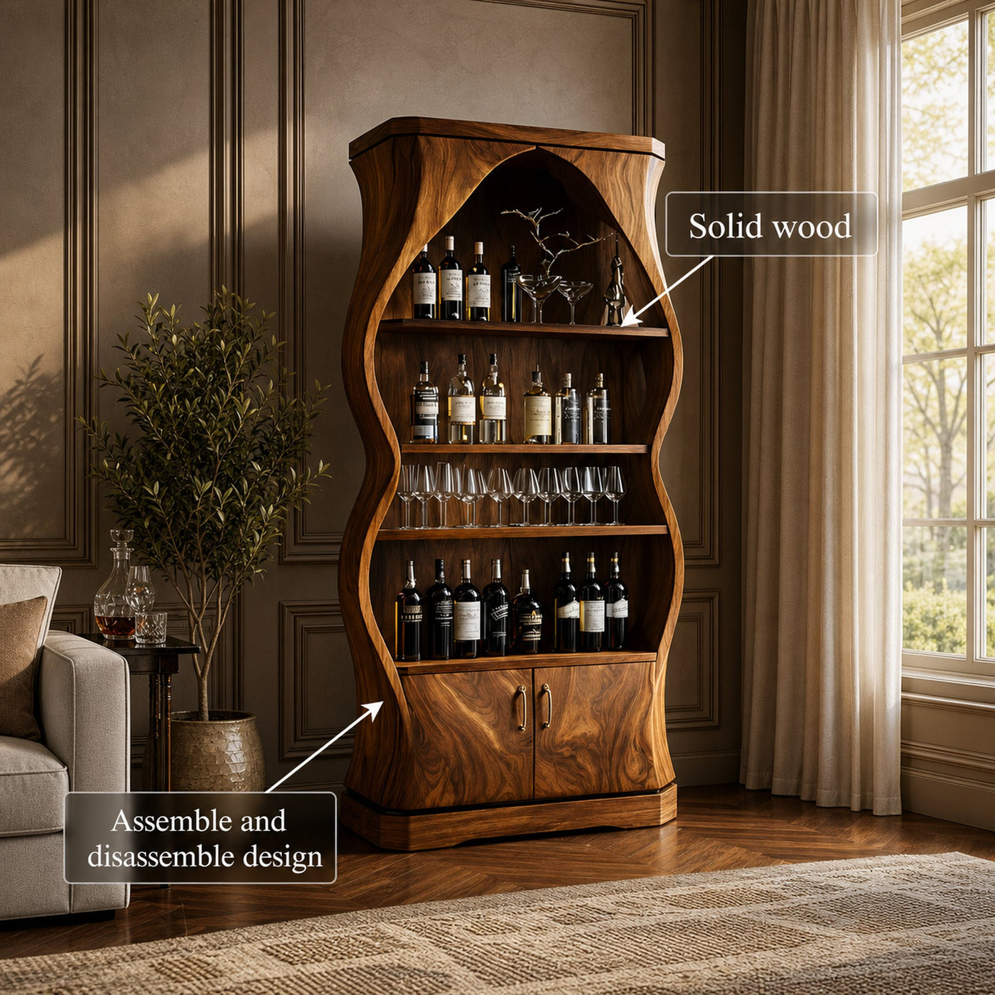 Artisan Solid Wood Wine Cabinet Dining Room - product view 3