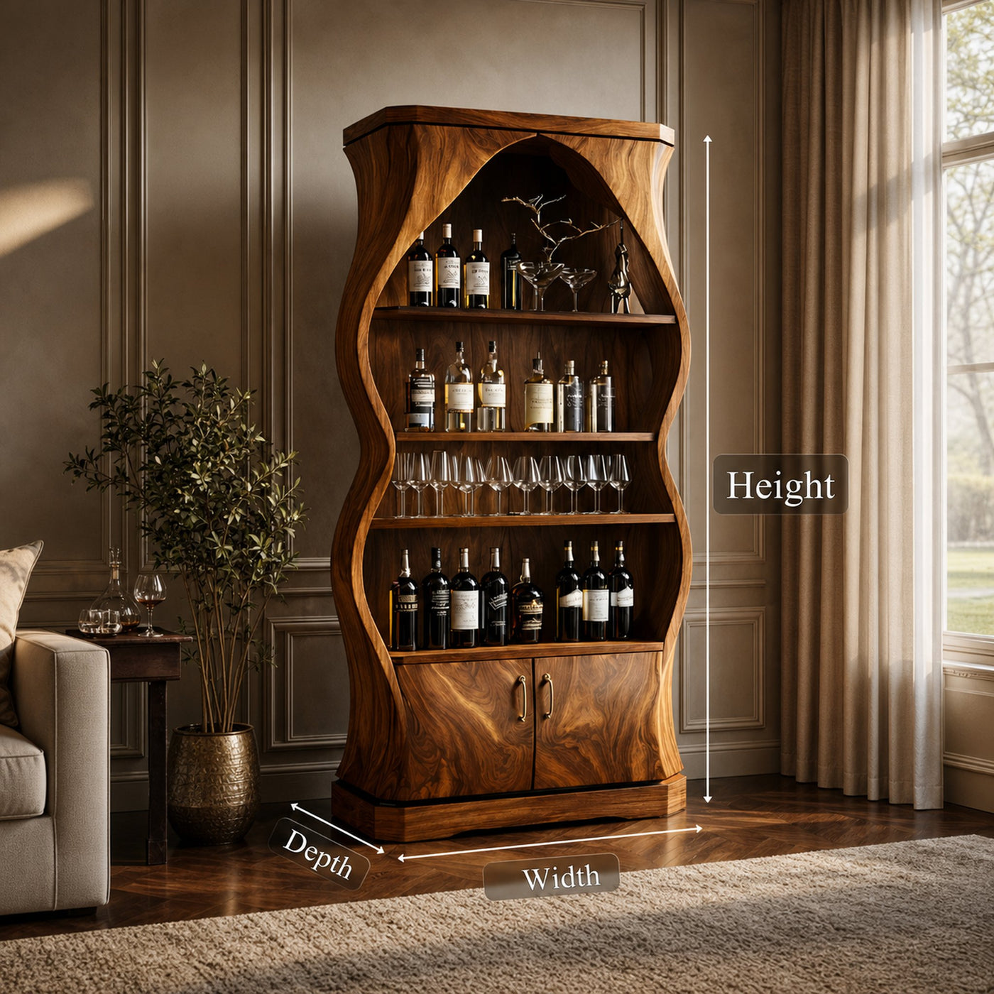 Artisan Solid Wood Wine Cabinet Dining Room - product view 4