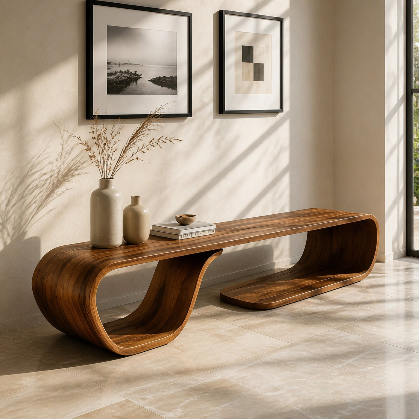 Artistic Bench Flowing Curves For Modern Interior Seating