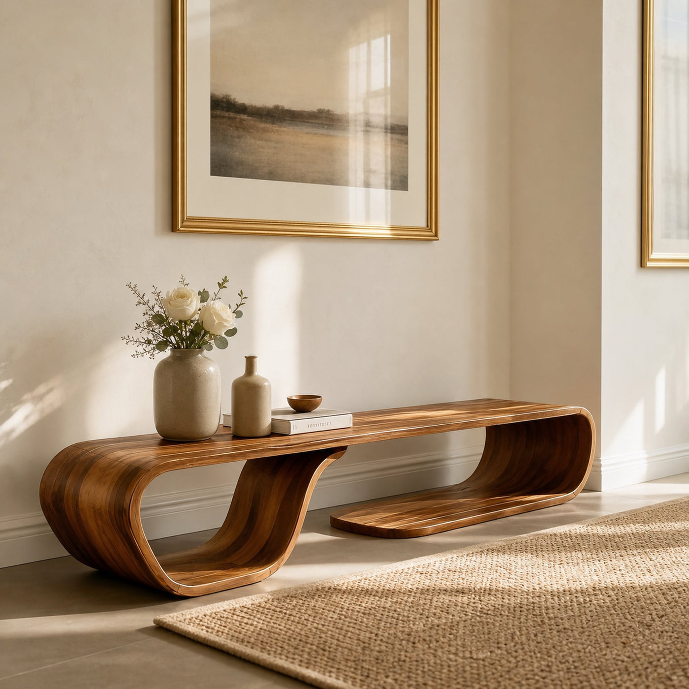 Artistic Bench Flowing Curves For Modern Interior Seating - product view 6