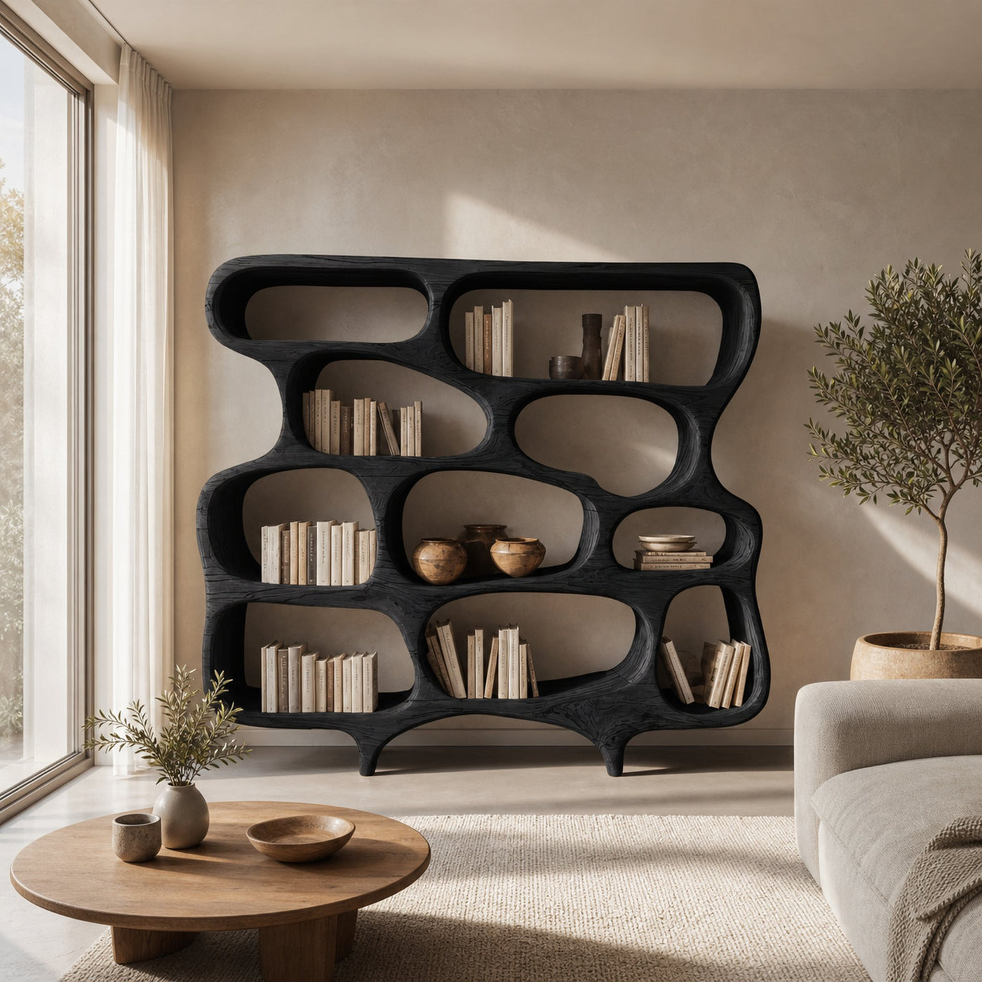 Artistic Bookshelf With Curved Design For Living Room Interior - product view 7