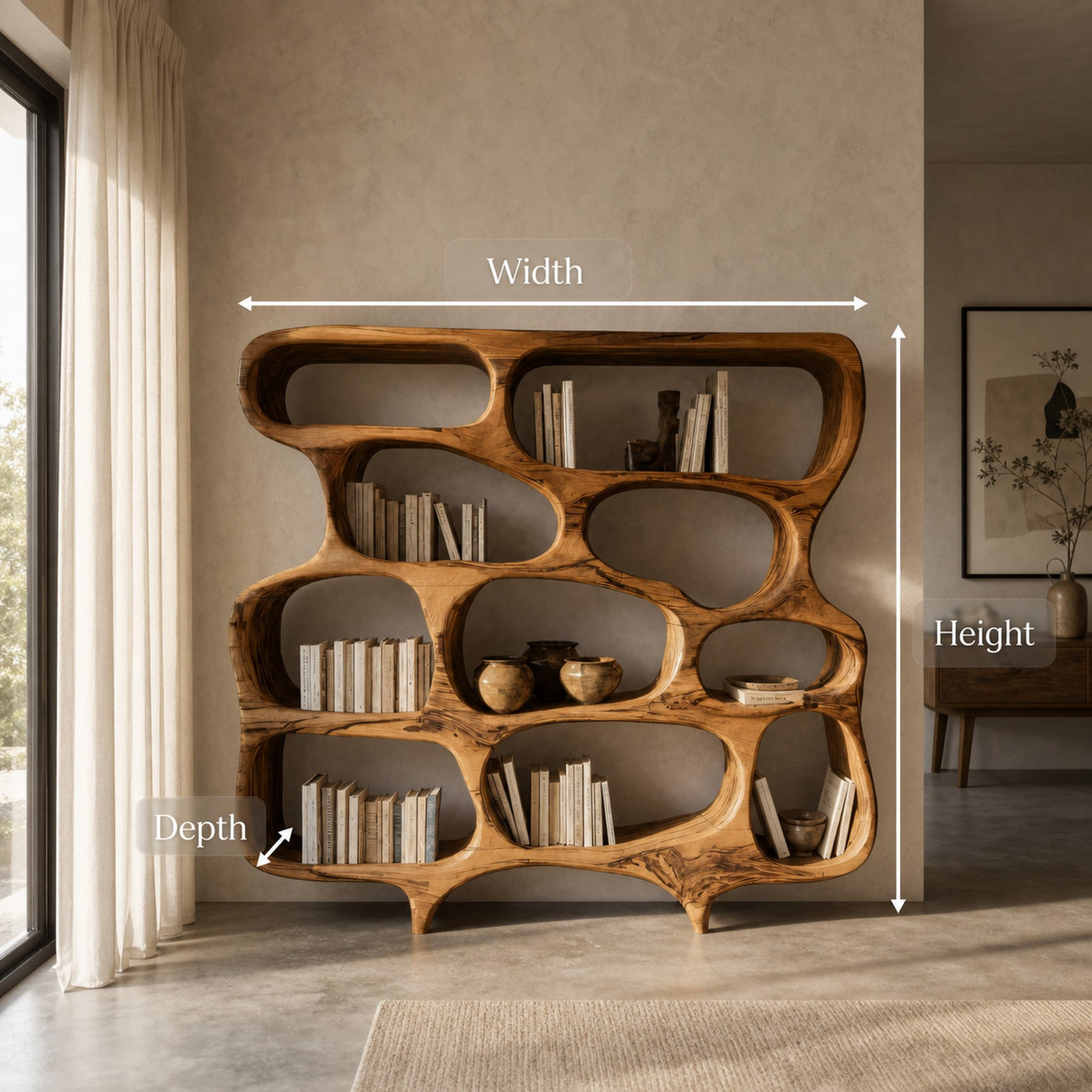 Artistic Bookshelf With Curved Design For Living Room Interior - product view 8