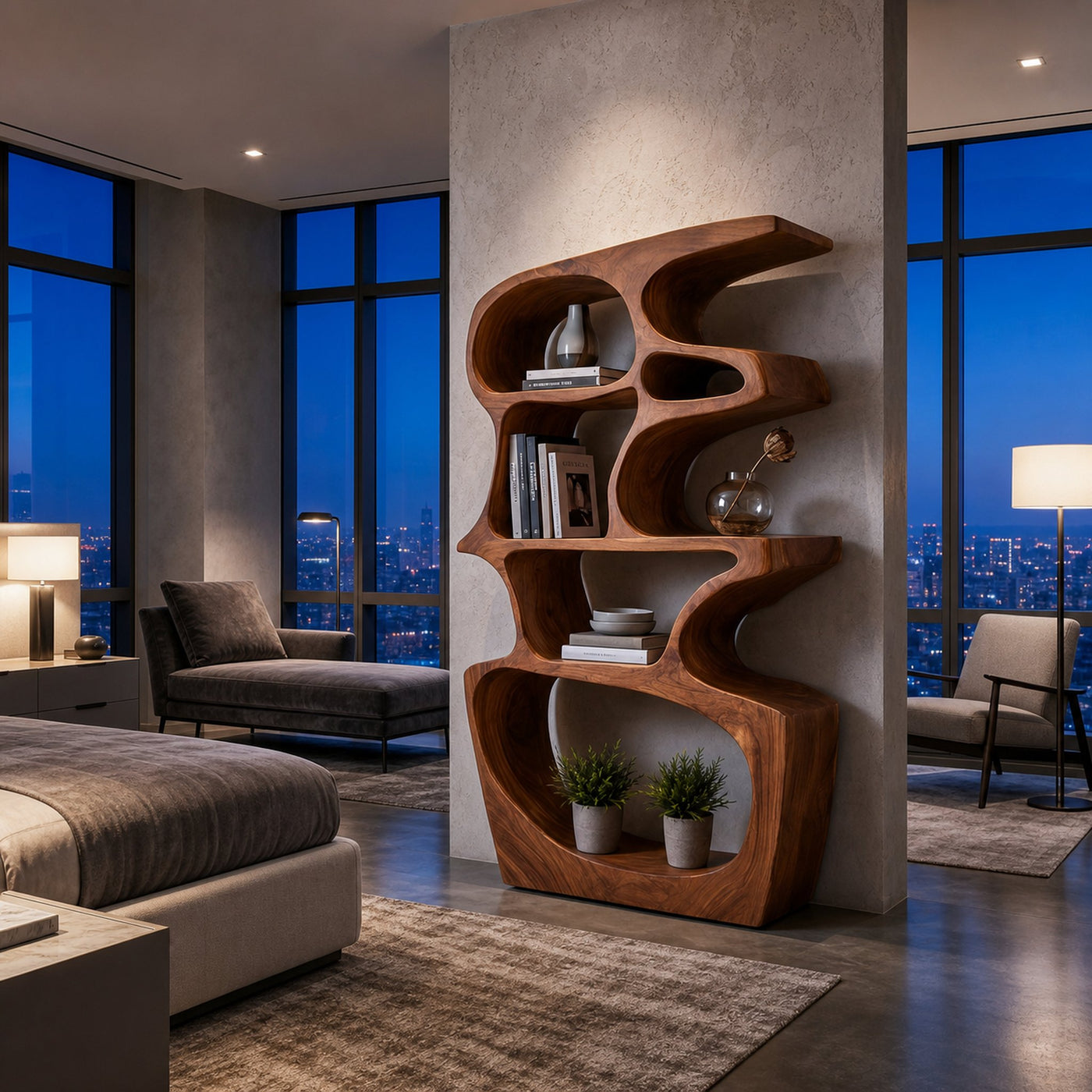 Artistic Bookshelf With Sculptural Open Shelves For Home Styling - product view 6