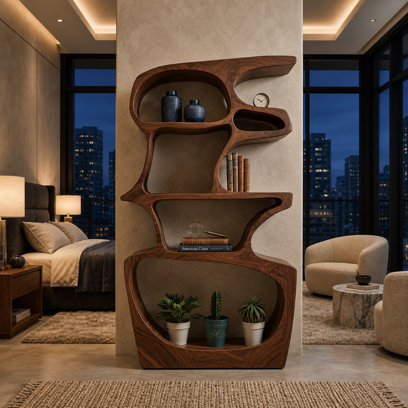 Artistic Bookshelf With Sculptural Open Shelves For Home Styling - product view 7