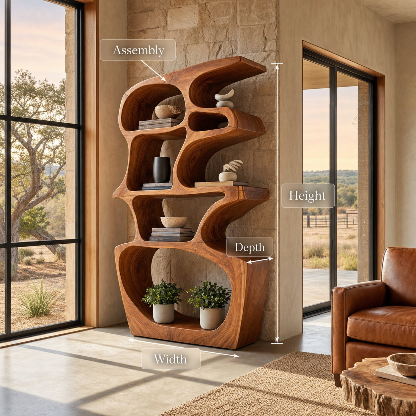 Artistic Bookshelf With Sculptural Open Shelves For Home Styling - product view 8
