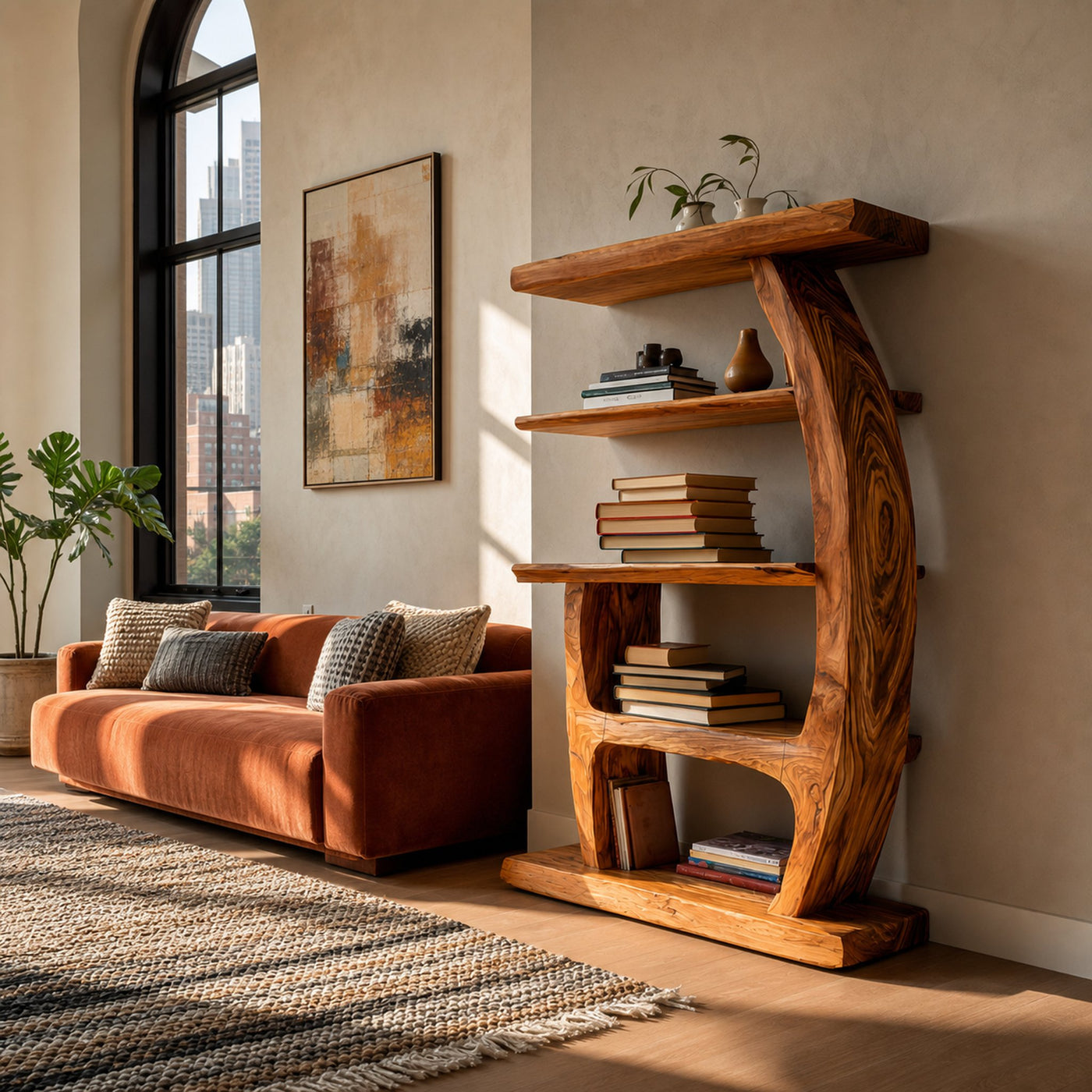Artistic Bookshelf With Tiers For Living Room