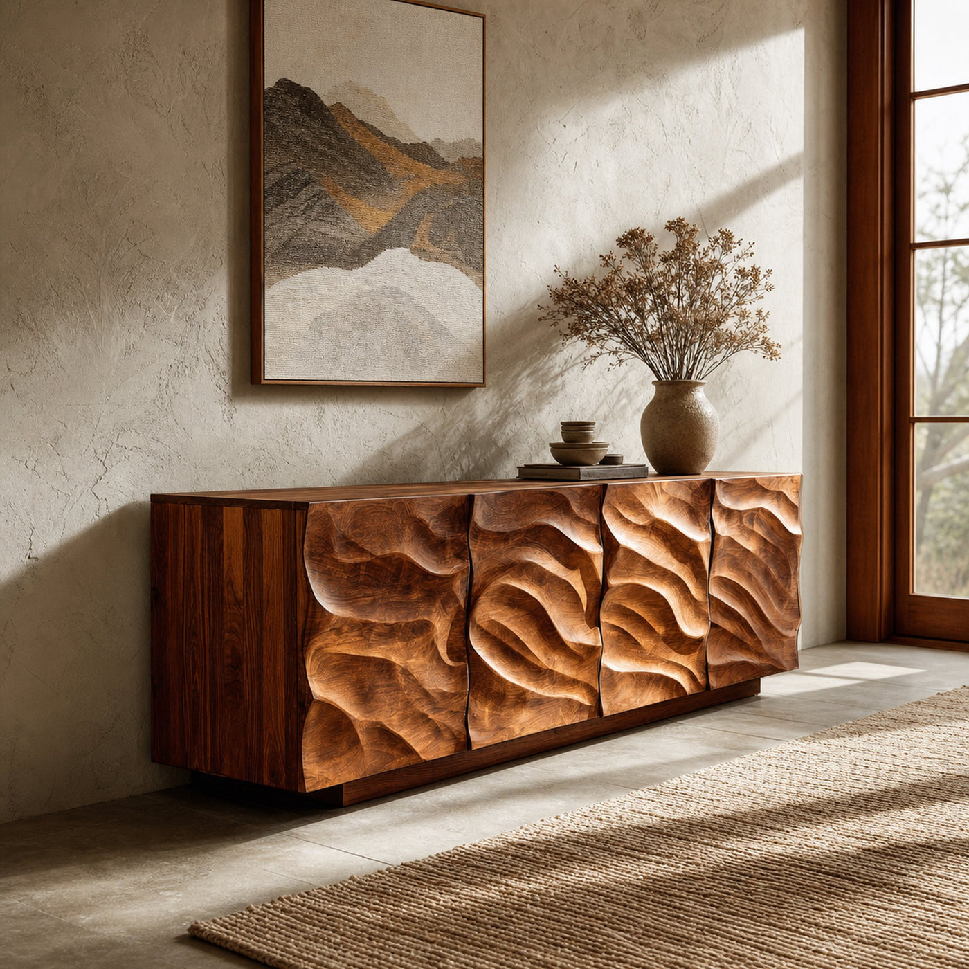 Artistic Carved Wooden Cabinet For Luxury Living Room