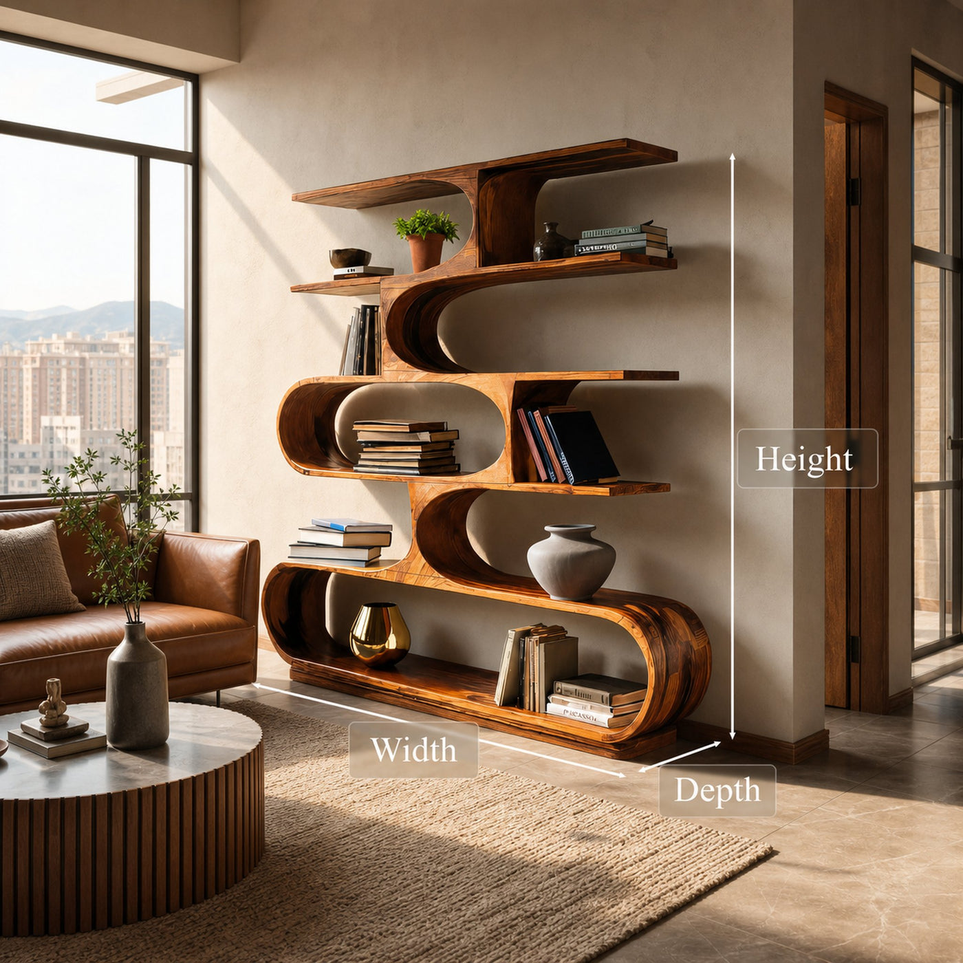 Artistic Curved Bookcase For Living Room Decor - product view 6