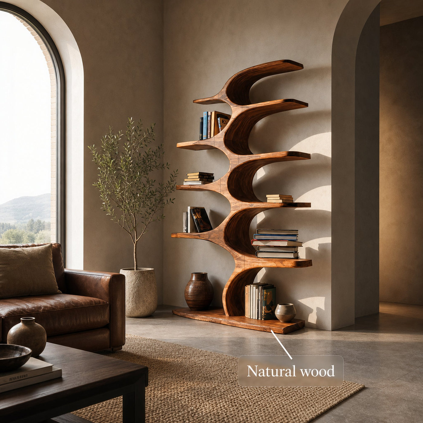 Artistic Curved Bookshelf Fluid Lines Statement For Designer Interiors - product view 6
