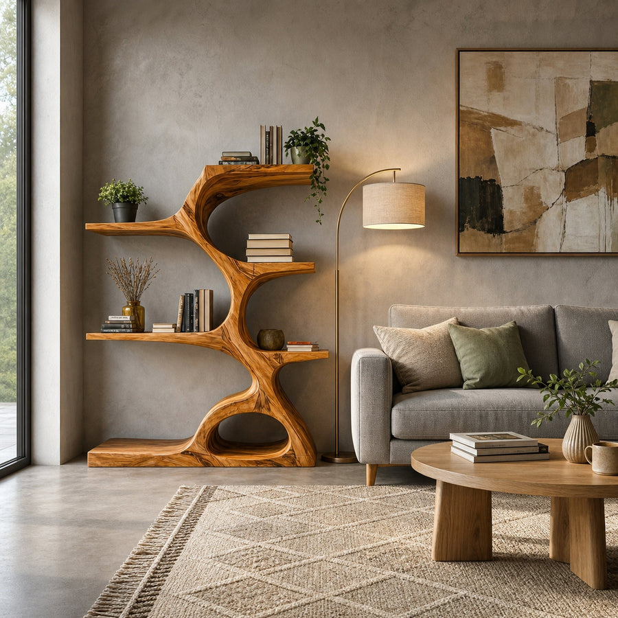Artistic Curved Bookshelf For Contemporary Home