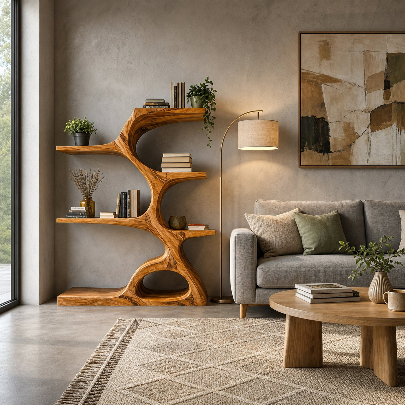 Artistic Curved Bookshelf For Contemporary Home