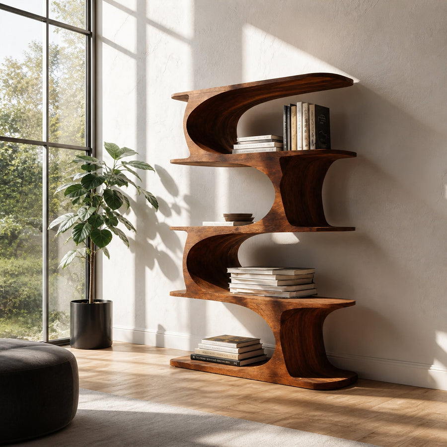 Artistic Curved Bookshelf For Living Room Accent