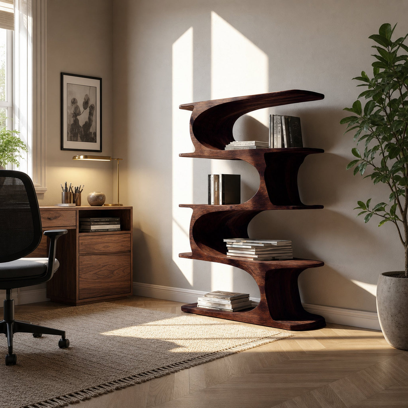 Artistic Curved Bookshelf For Living Room Accent - product view 6