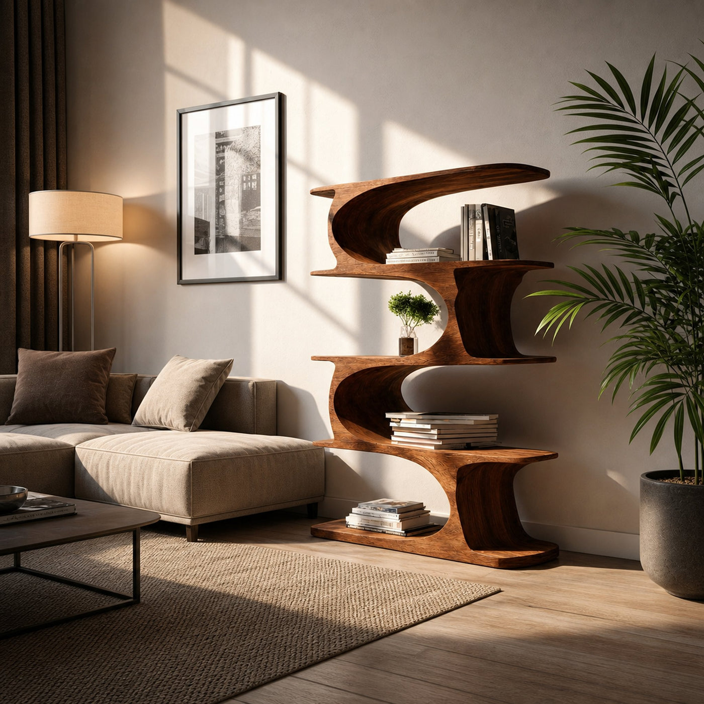 Artistic Curved Bookshelf For Living Room Accent - product view 7