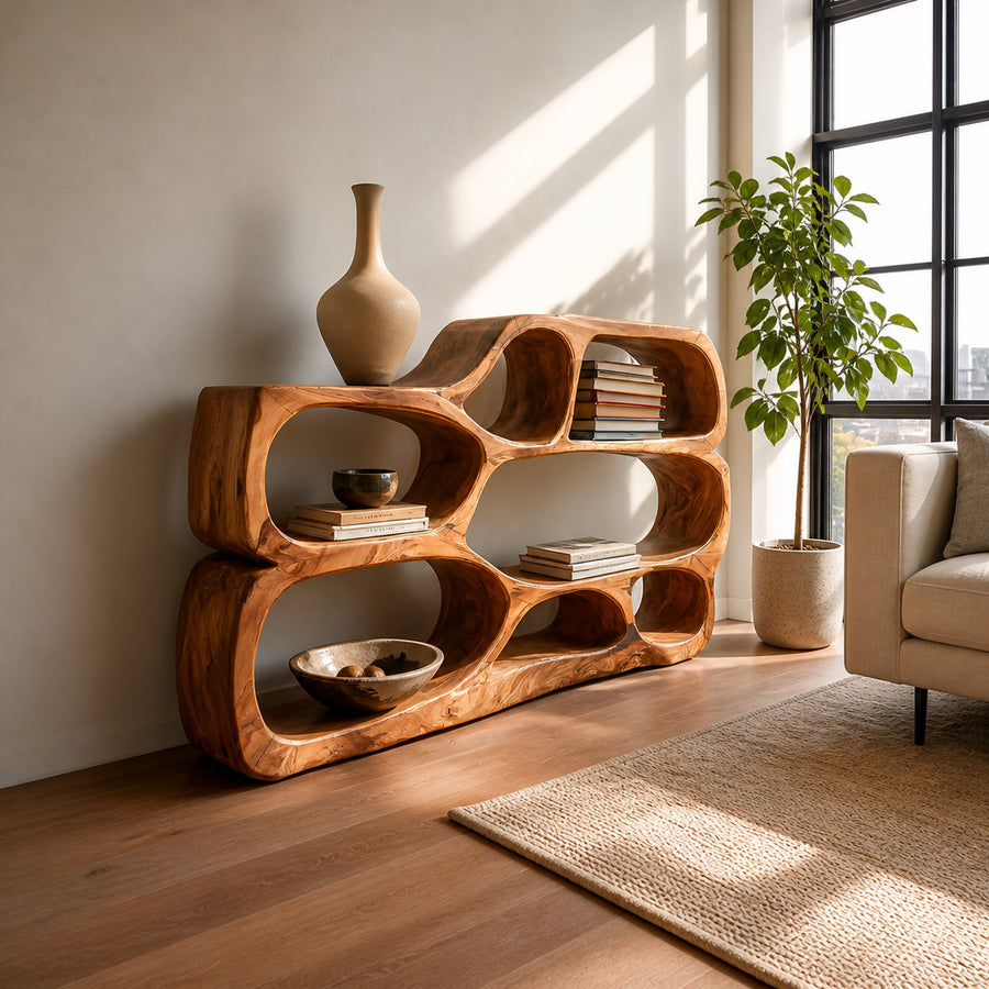 Artistic Curved Bookshelf For Living Room Styling