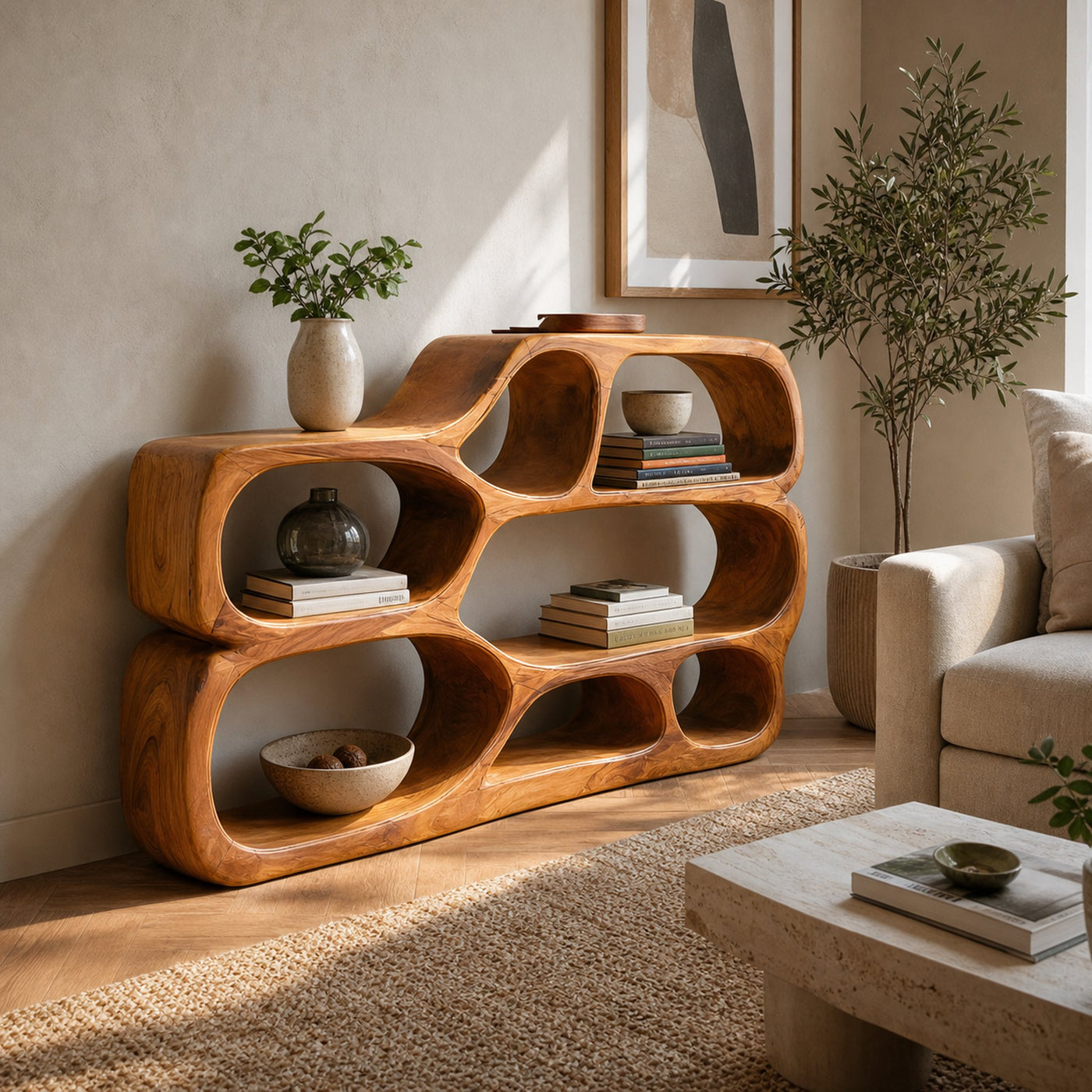 Artistic Curved Bookshelf For Living Room Styling - product view 6