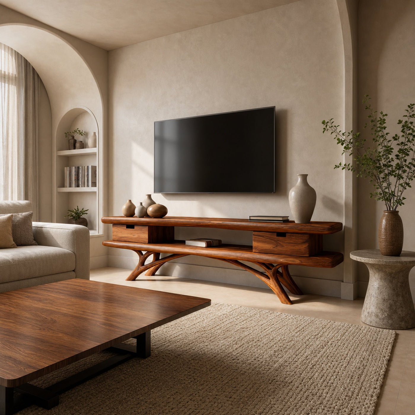 Artistic Curved TV Cabinet For Minimalist Interior Furniture