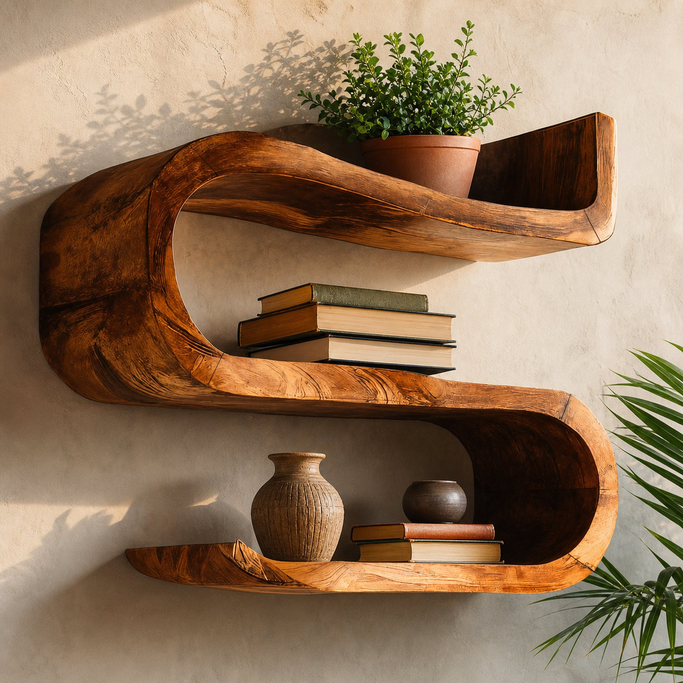 Artistic Handcrafted Curved Wall Shelf For Entryway Display - product view 2