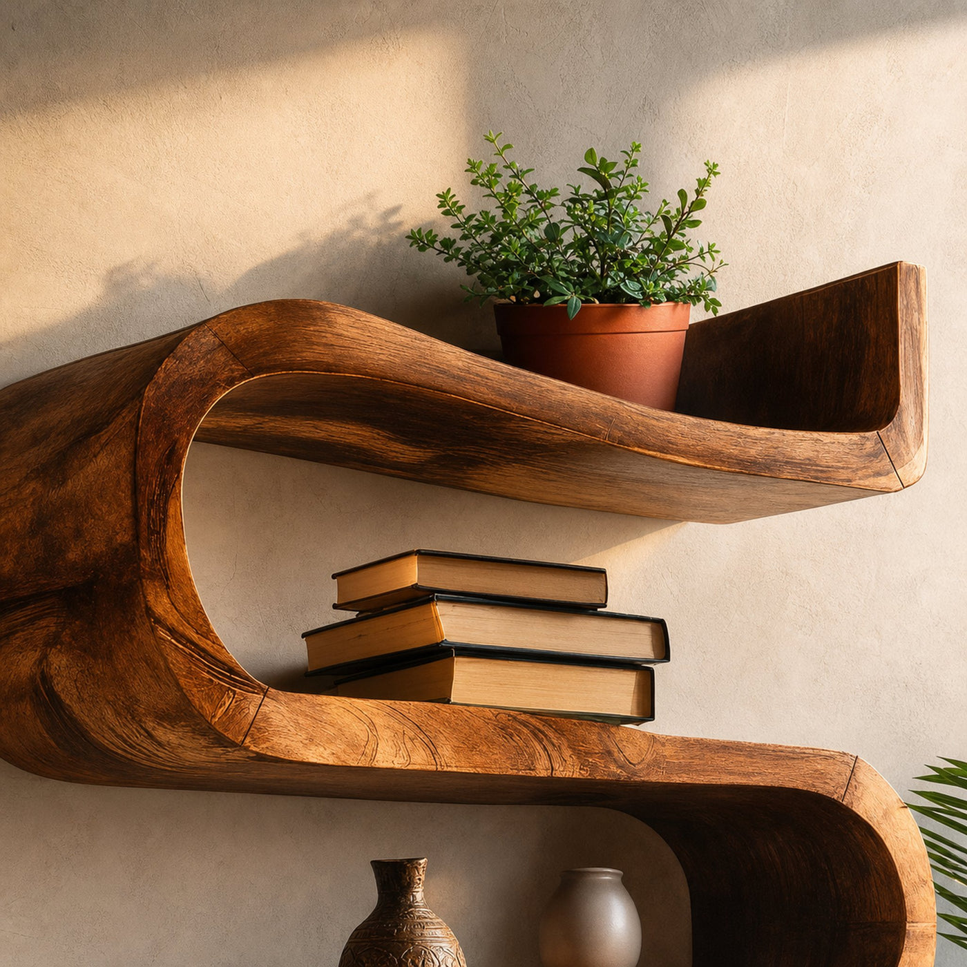 Artistic Handcrafted Curved Wall Shelf For Entryway Display - product view 3