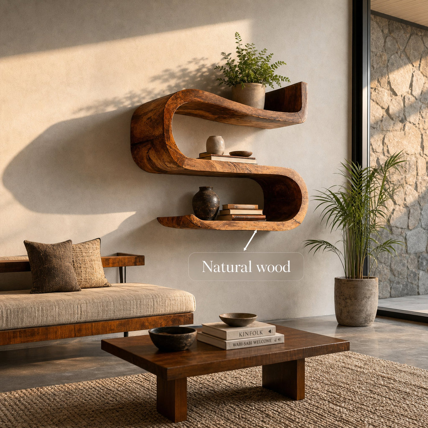 Artistic Handcrafted Curved Wall Shelf For Entryway Display - product view 5
