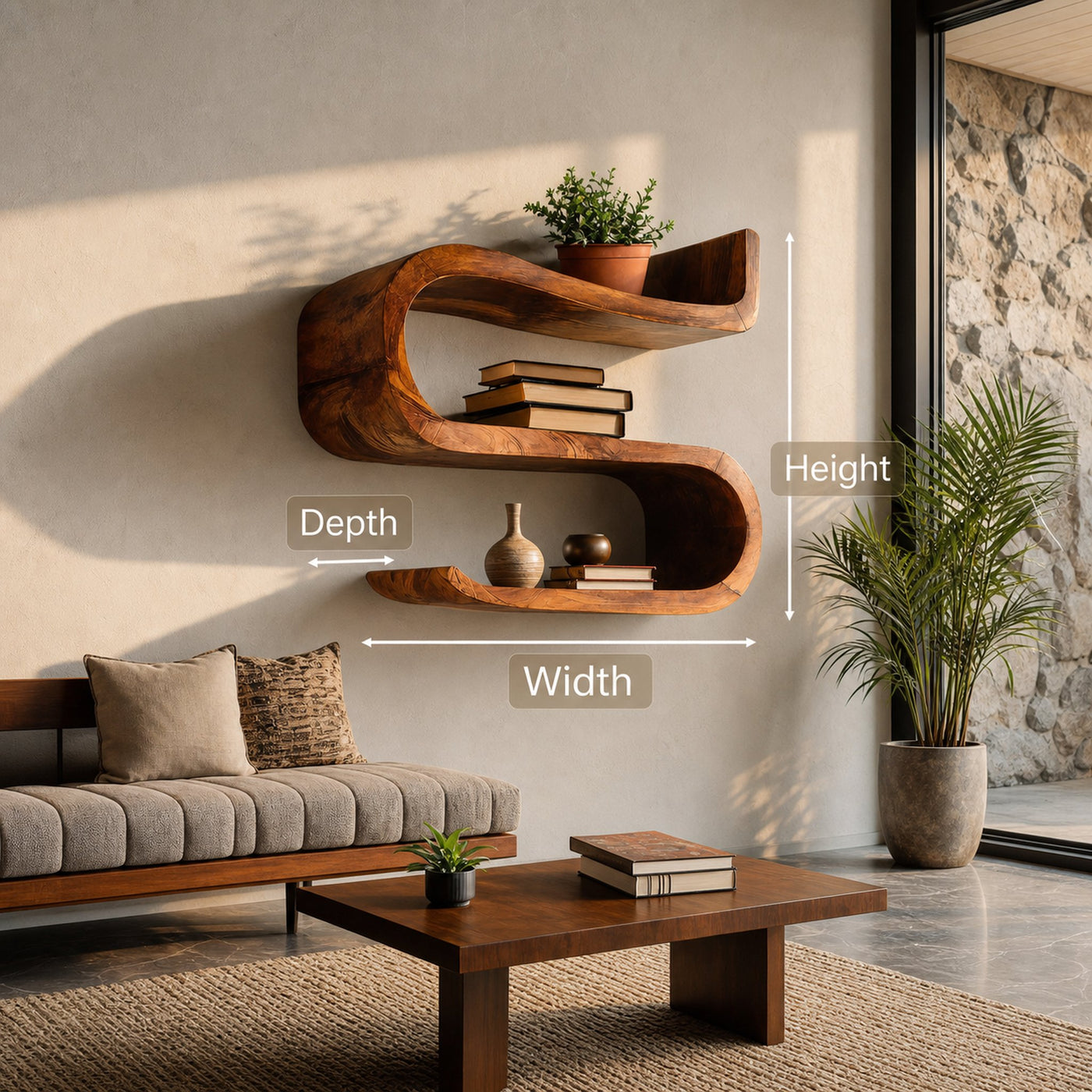 Artistic Handcrafted Curved Wall Shelf For Entryway Display - product view 6