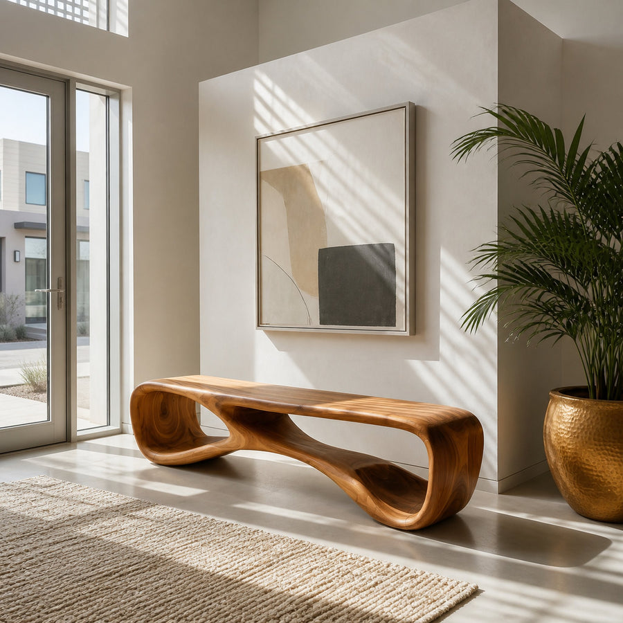 Artistic Natural Wood Bench For Modern Home Decor