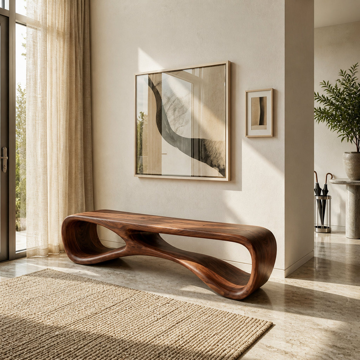 Artistic Natural Wood Bench For Modern Home Decor - product view 7