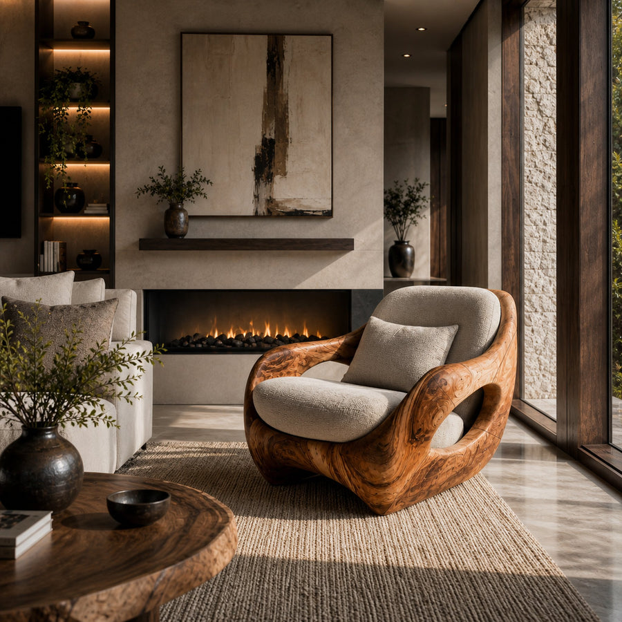Artistic Organic Lounge Seating Open Carved Frame For Living Room