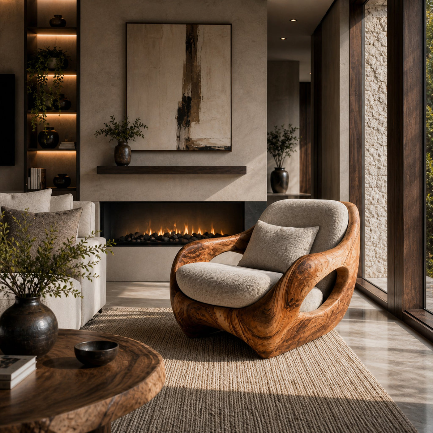 Artistic Organic Lounge Seating Open Carved Frame For Living Room